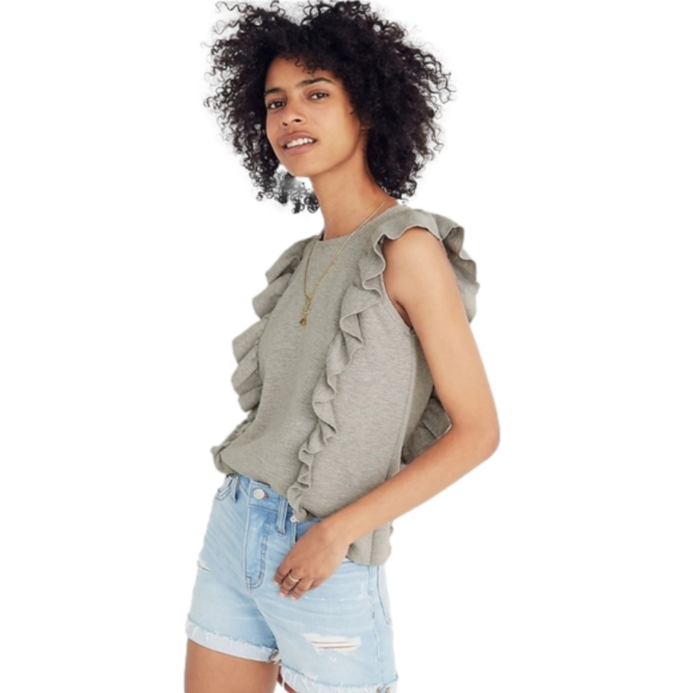 Madewell Gray Ruffled Sweater Tank Sleeveless Top